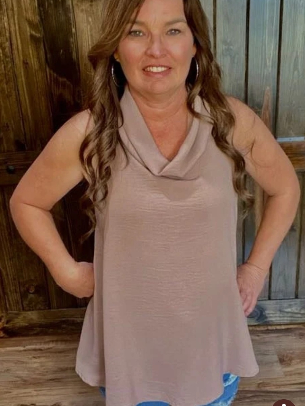 Tres Bien Taupe Cowl Neck Sleeveless Tank